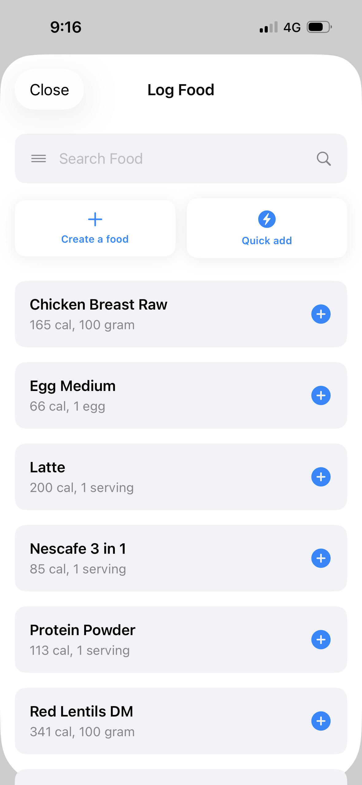 Daily Tracker - Food logging interface
